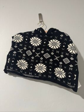 Old Navy black white Nordic hooded knit poncho sweater SP